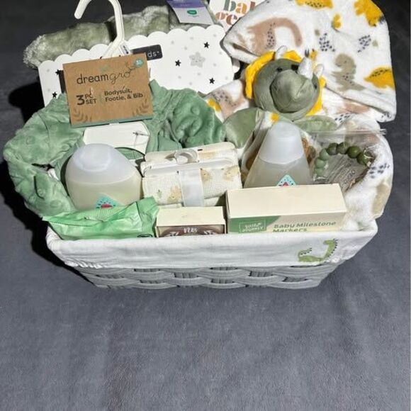 NEW 47PC Dinosaur Themed Baby Gift Basket - Picture 1 of 16